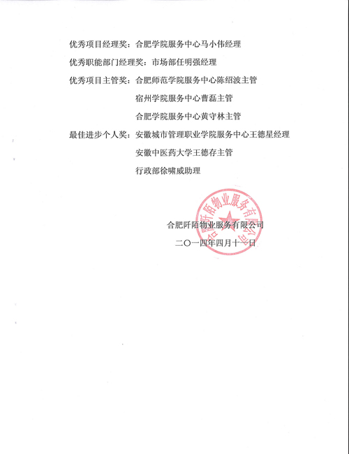 阡陌物业2014年度表彰大会获奖名单(图2)